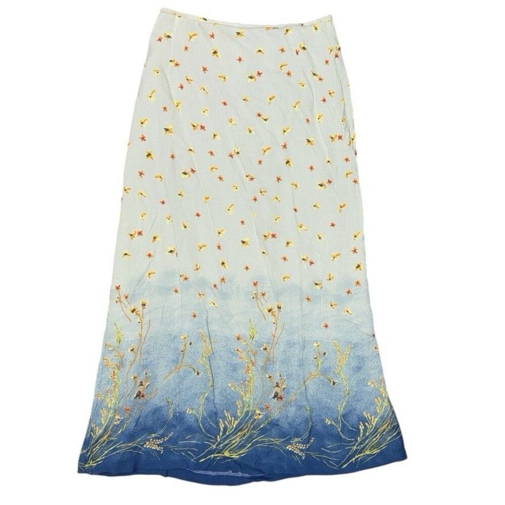 Vintage 90s Oilily Maxi Skirt 40 Sz M Floral Ombre Blue Cottagecore Boho Fairy